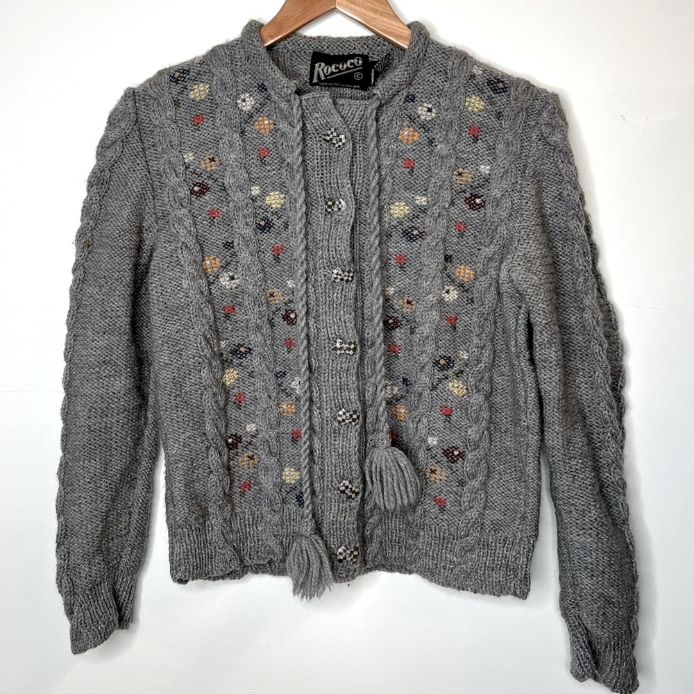 Rococo Vintage Pure Wool Knit Cardigan, M